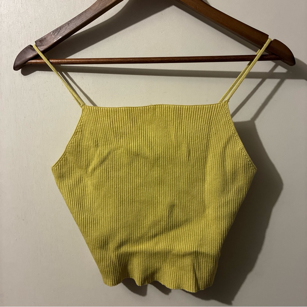 H&M Yellow/Green Ribbed Women's Spaghetti Strap Midriff Top Sz Large